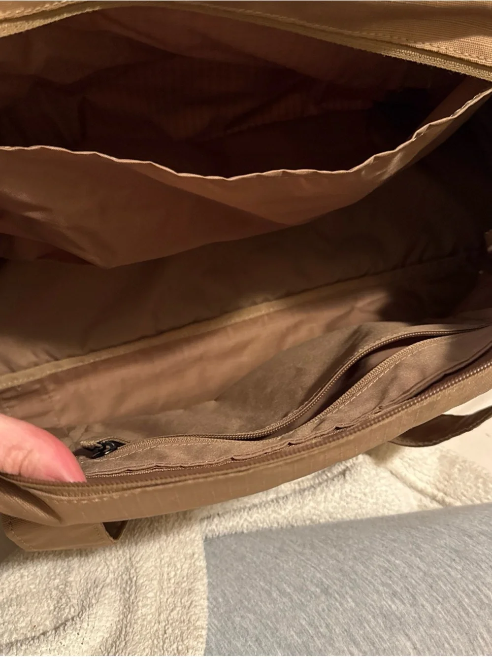 Nike Tan Duffel Bag with Red Swoosh